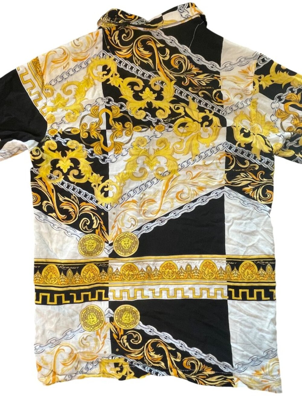 Reason Mens Patterned Button-Up Shirt With Gold & Black Medallion Design Size M - Picture 9 of 11